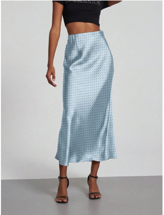 High-Waist Satin Fishtail Long Skirt