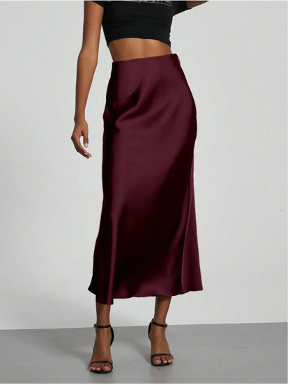 High-Waist Satin Fishtail Long Skirt
