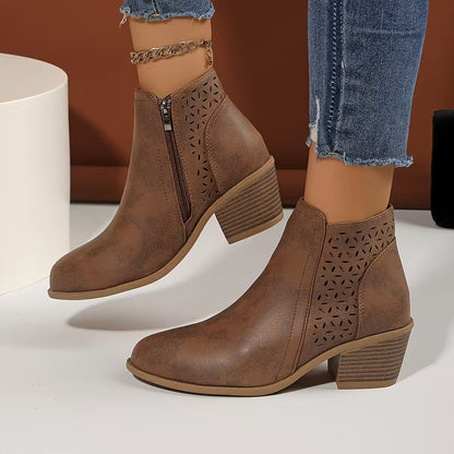 Women's Hollow Pointed Toe Low Heel Chelsea Boots