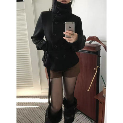 Winter Slim Belt Double-breasted Woolen Jacket