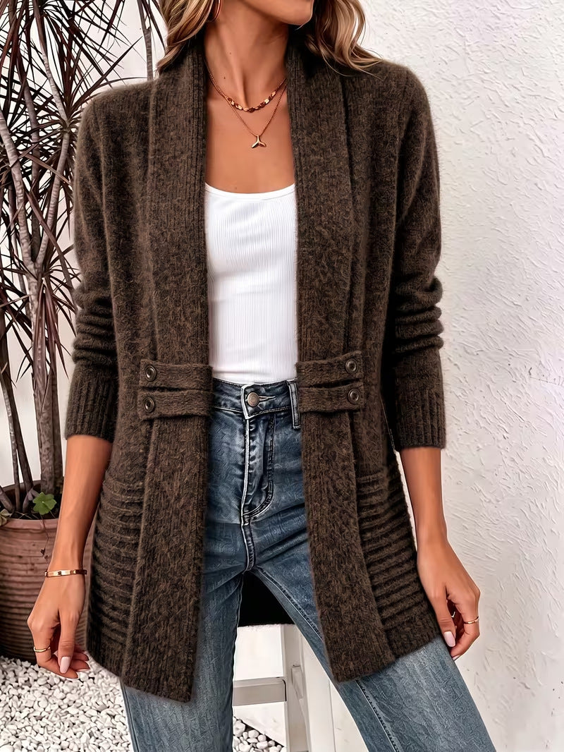 Mid-Length Double-Breasted Knitted Cardigan Sweater