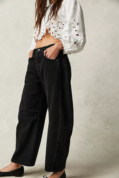 Loose Wide-Leg High-Waist Cotton Jeans
