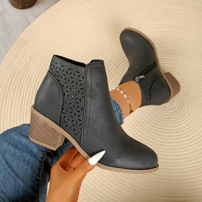 Women's Hollow Pointed Toe Low Heel Chelsea Boots