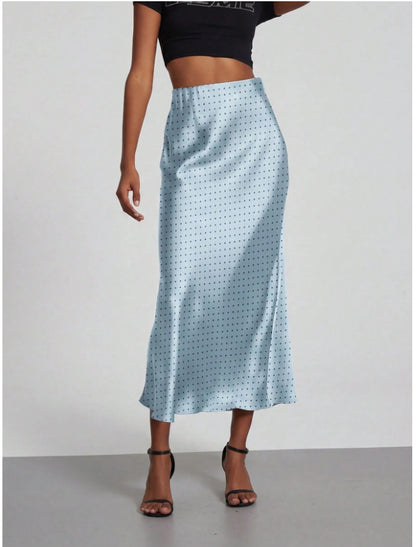 High-Waist Satin Fishtail Long Skirt