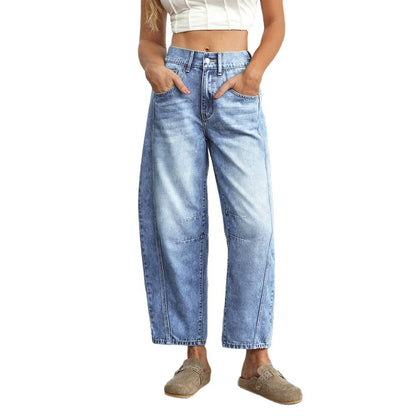 Loose Wide-Leg High-Waist Cotton Jeans