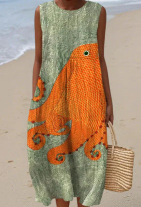 Sleeveless Round Neck Mid-Length Dress