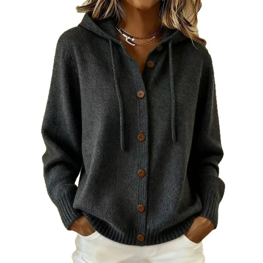 Women's Buttoned Hooded Faux Wool Cardigan