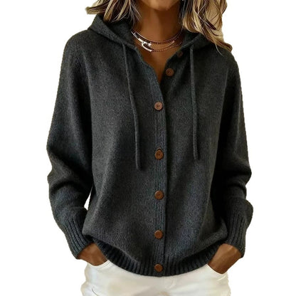 Women's Buttoned Hooded Faux Wool Cardigan