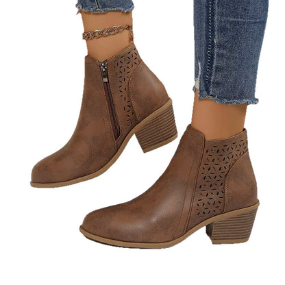 Women's Hollow Pointed Toe Low Heel Chelsea Boots