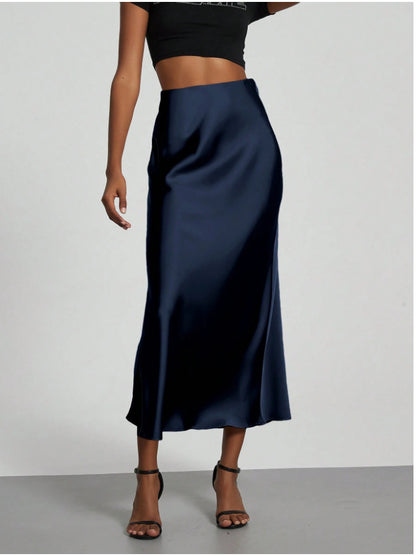 High-Waist Satin Fishtail Long Skirt