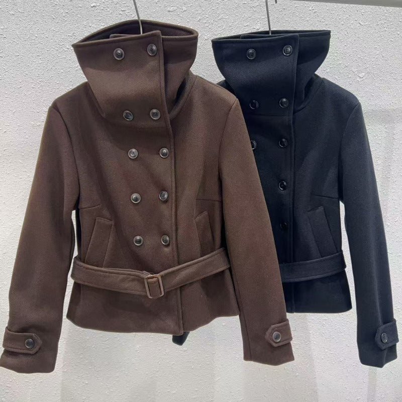 Winter Slim Belt Double-breasted Woolen Jacket