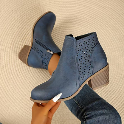 Women's Hollow Pointed Toe Low Heel Chelsea Boots
