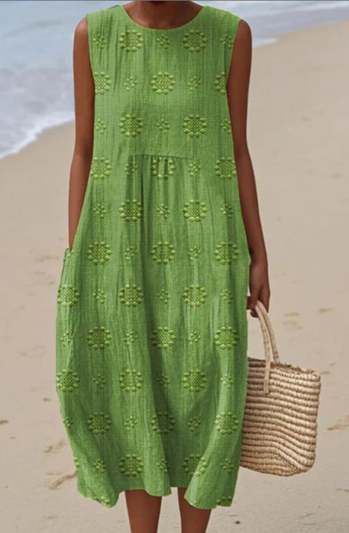 Sleeveless Round Neck Mid-Length Dress