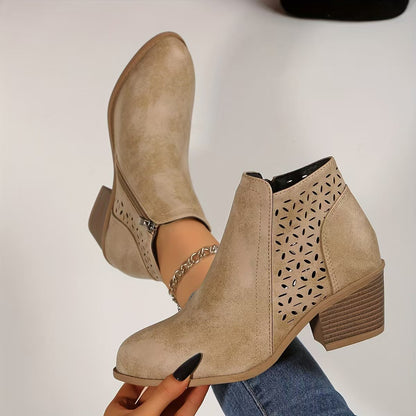 Women's Hollow Pointed Toe Low Heel Chelsea Boots