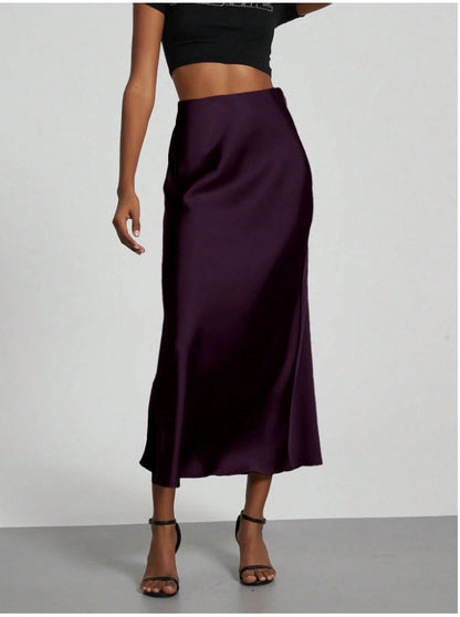 High-Waist Satin Fishtail Long Skirt