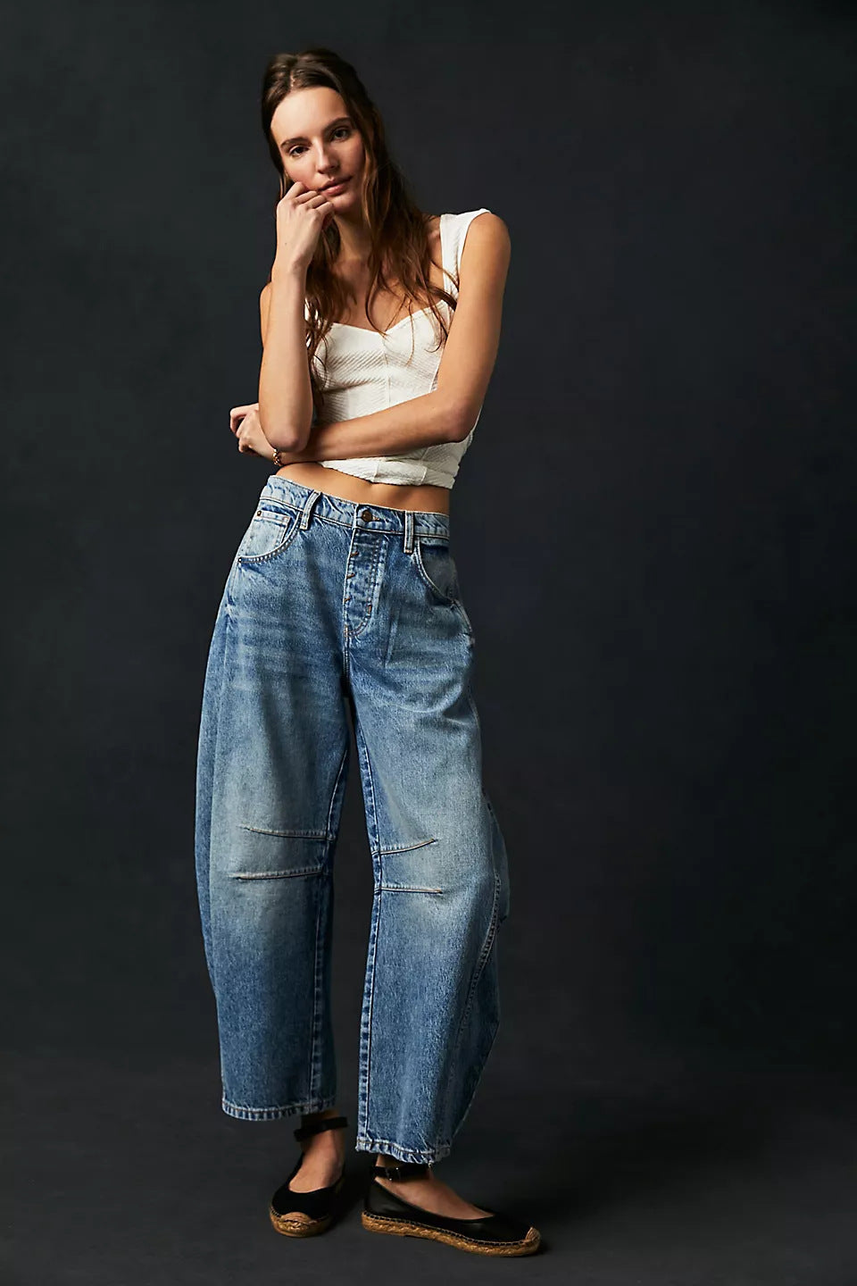 Loose Wide-Leg High-Waist Cotton Jeans