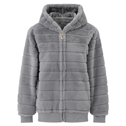 Women's Plush Stand Collar Zip Up Fleece