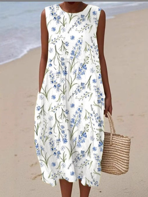 Sleeveless Round Neck Mid-Length Dress