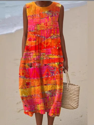 Sleeveless Round Neck Mid-Length Dress