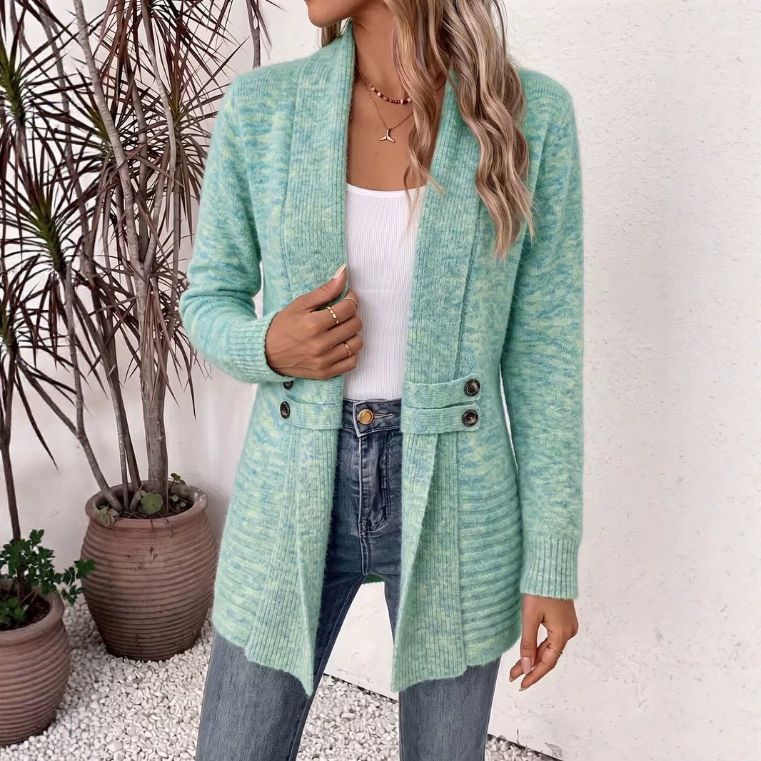 Mid-Length Double-Breasted Knitted Cardigan Sweater