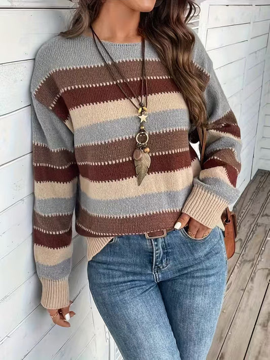 Women's Striped Long Sleeve Loose Fit Sweater