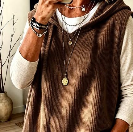 Women's Buttoned Hooded Faux Wool Cardigan