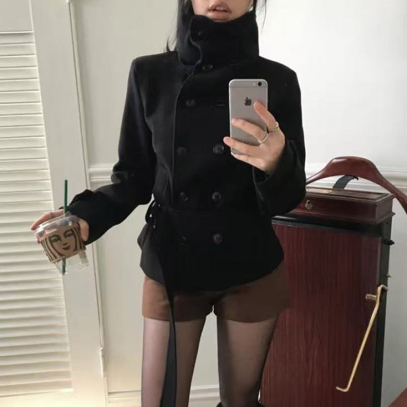 Winter Slim Belt Double-breasted Woolen Jacket