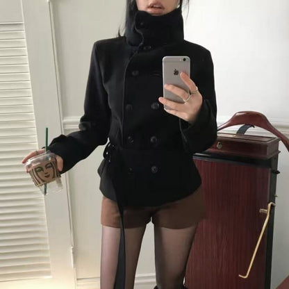Winter Slim Belt Double-breasted Woolen Jacket