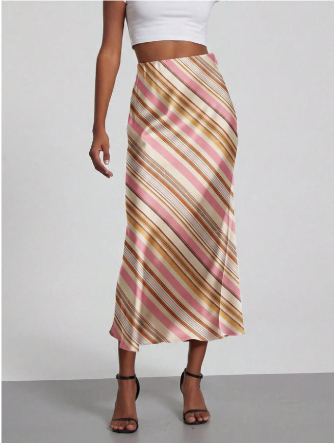 High-Waist Satin Fishtail Long Skirt