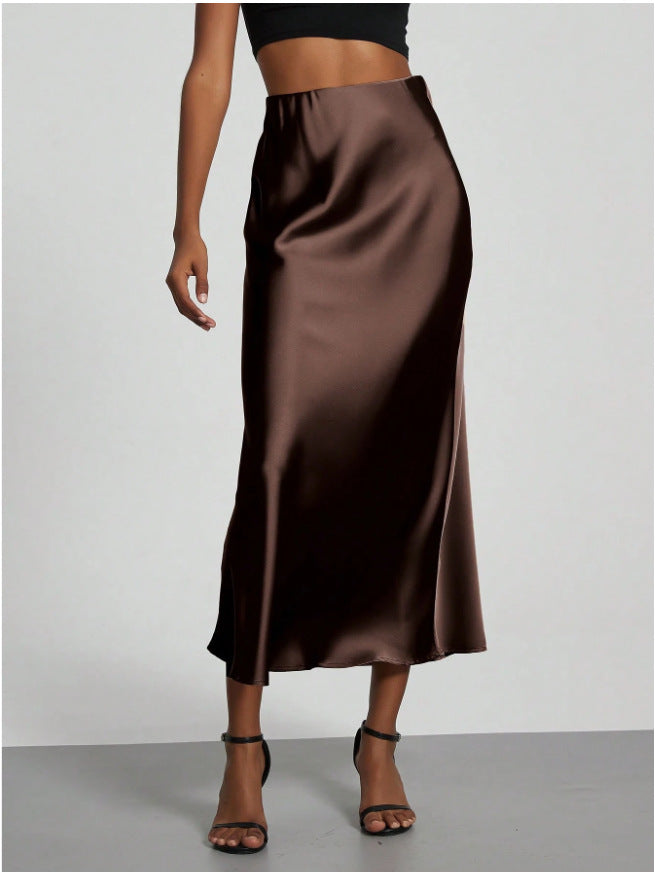 High-Waist Satin Fishtail Long Skirt