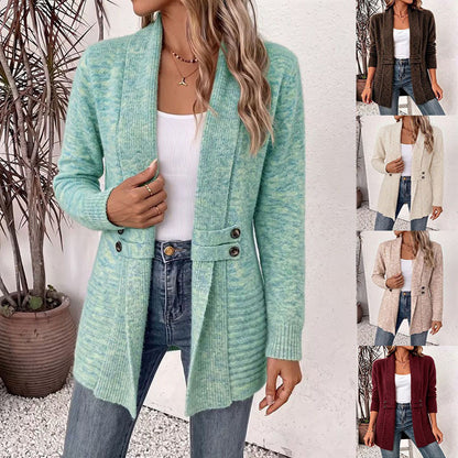 Mid-Length Double-Breasted Knitted Cardigan Sweater