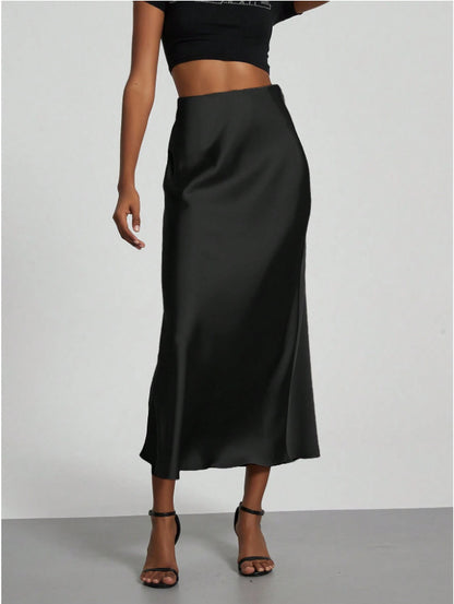 High-Waist Satin Fishtail Long Skirt