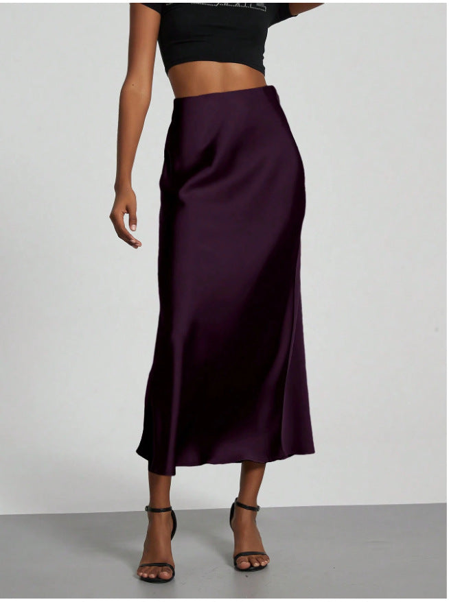 High-Waist Satin Fishtail Long Skirt
