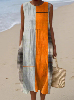 Sleeveless Round Neck Mid-Length Dress