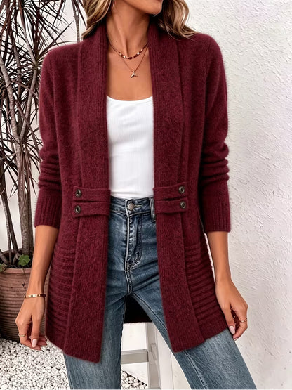Mid-Length Double-Breasted Knitted Cardigan Sweater