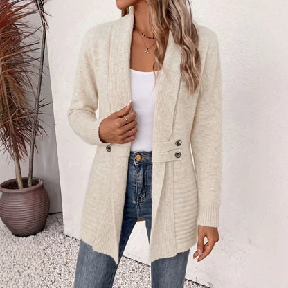 Mid-Length Double-Breasted Knitted Cardigan Sweater