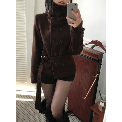 Winter Slim Belt Double-breasted Woolen Jacket