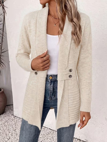 Mid-Length Double-Breasted Knitted Cardigan Sweater