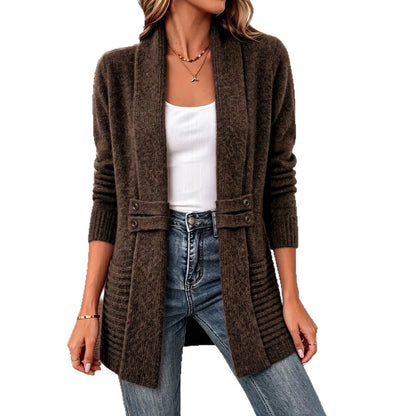 Mid-Length Double-Breasted Knitted Cardigan Sweater