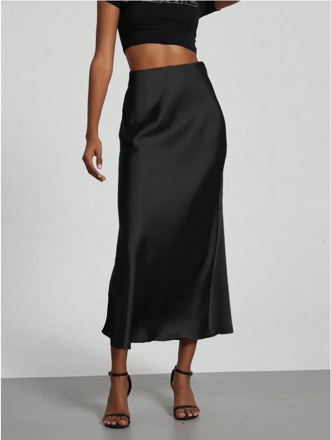 High-Waist Satin Fishtail Long Skirt