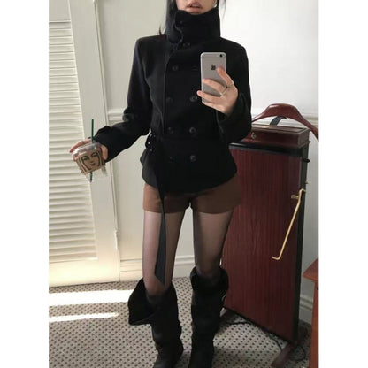 Winter Slim Belt Double-breasted Woolen Jacket