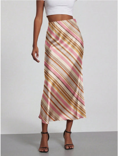 High-Waist Satin Fishtail Long Skirt