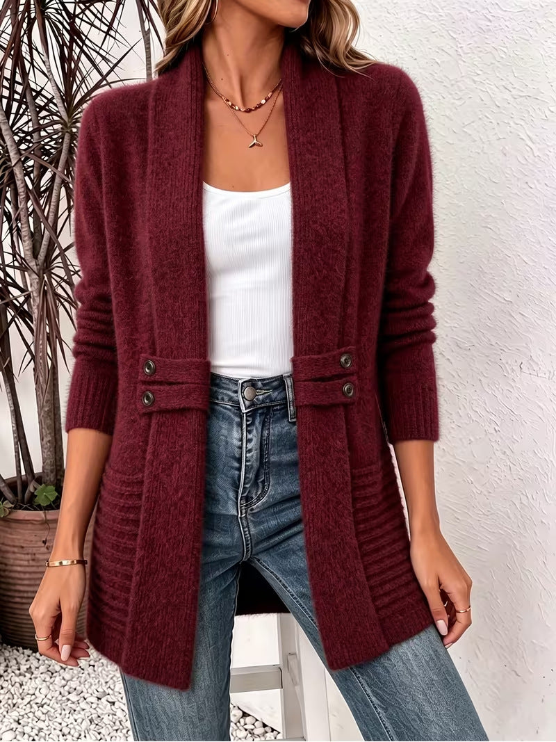 Mid-Length Double-Breasted Knitted Cardigan Sweater